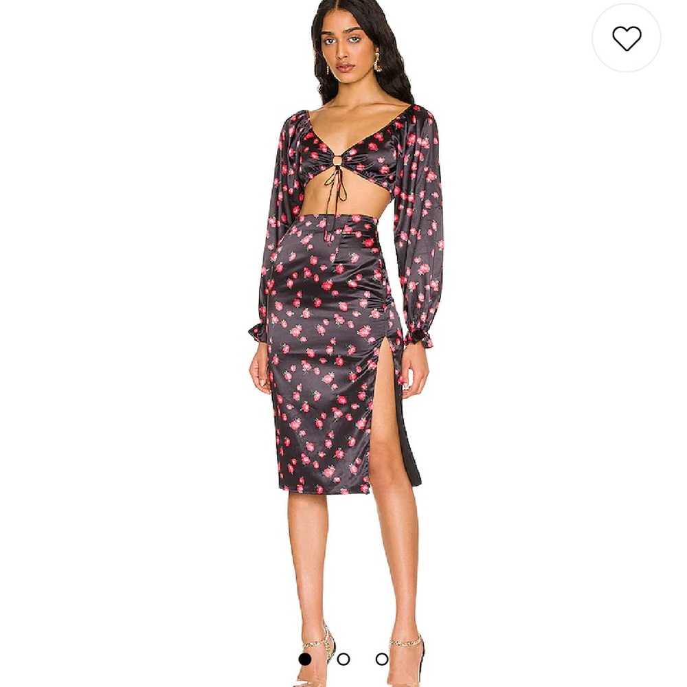 Revolve more to come black & red floral two piece skirt set